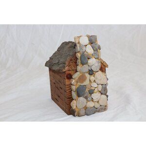 Vintage "Home With Stone Chimney" Stone Folk Art Work T. Johnston Tree Hugger JV